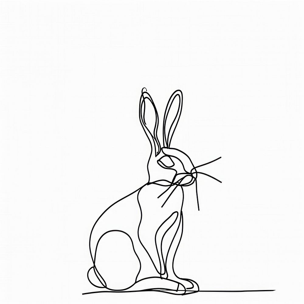 Continuous line drawing bunny animal mammal sketch.