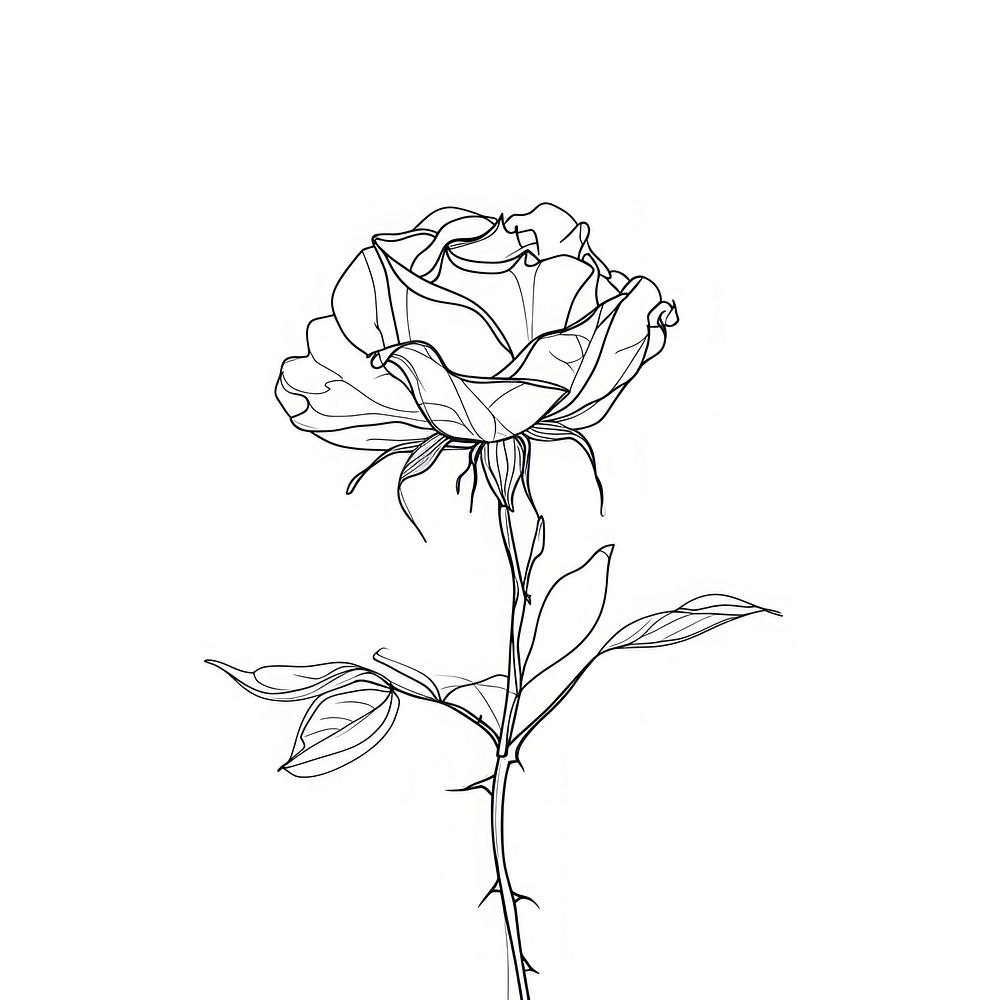 Continuous line drawing rose flower sketch plant.