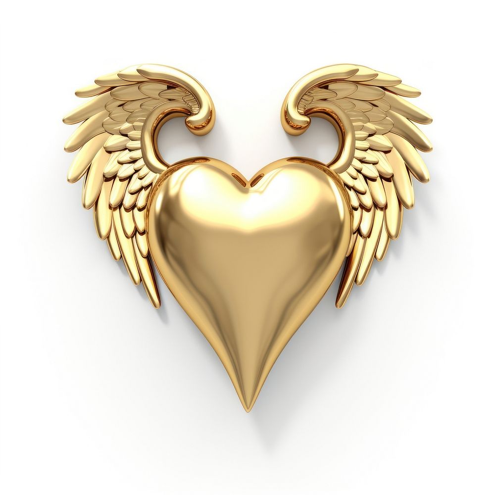 Heart with wings gold jewelry symbol.