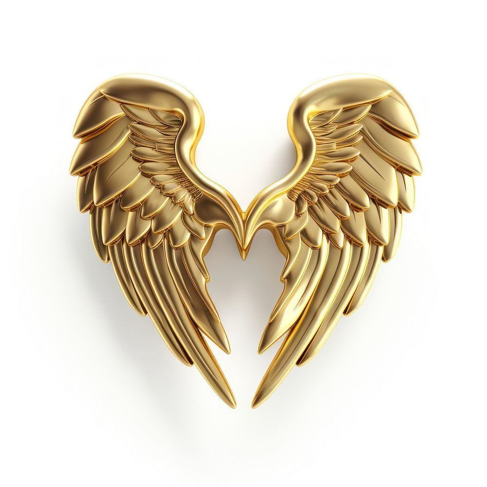 Heart with wings gold jewelry white background.