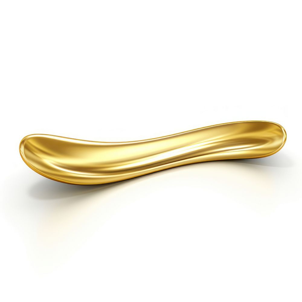 Thin and long curve tube shape gold shiny white background.