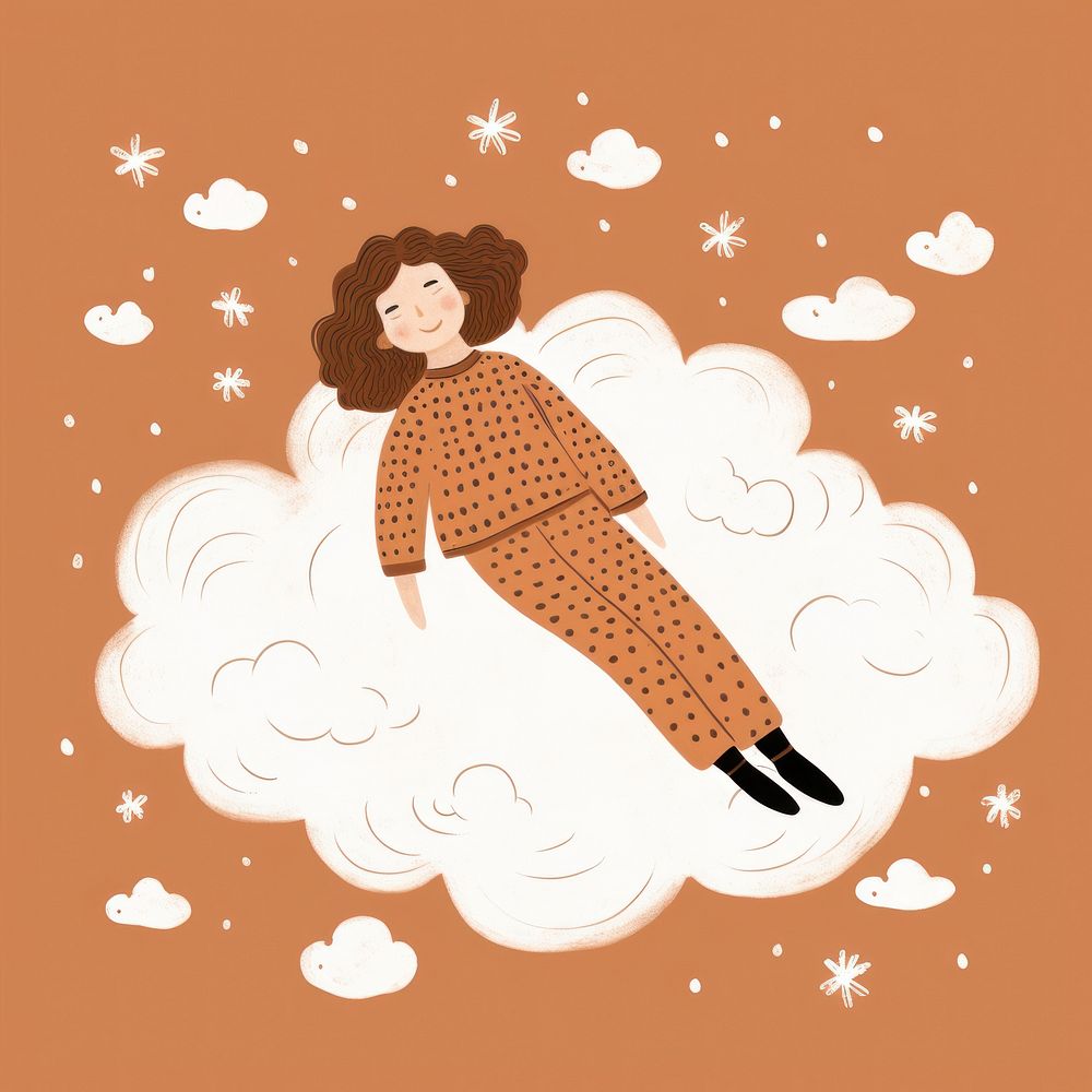 A girl sleeping on cloud drawing pattern sketch. AI generated Image by rawpixel.