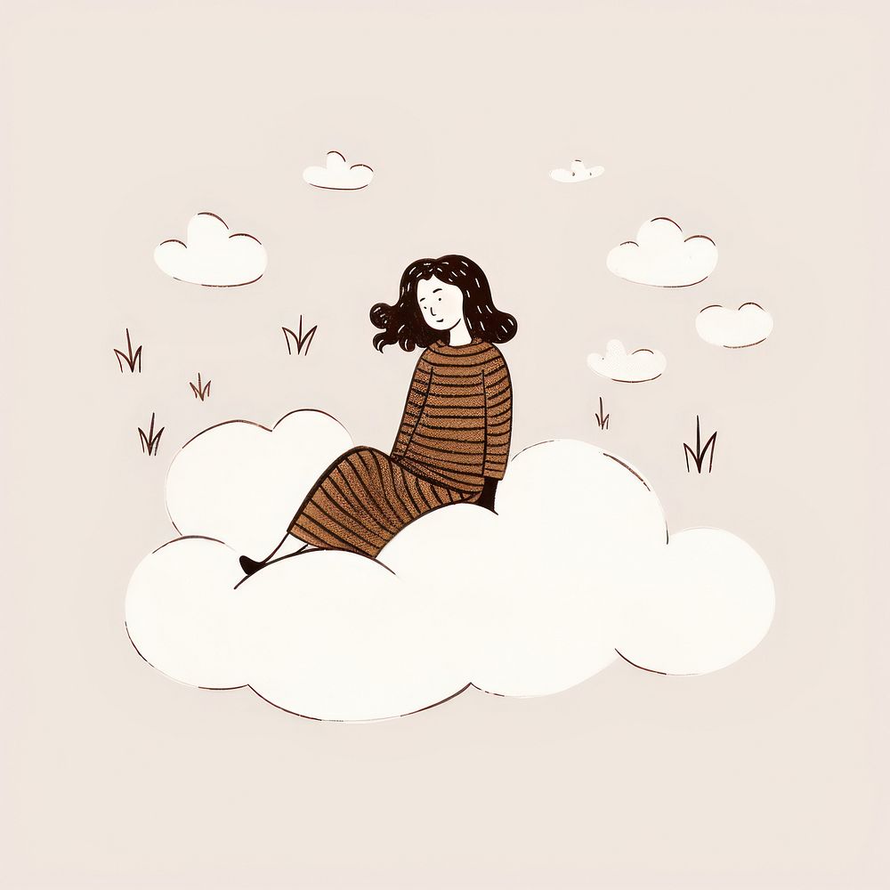 A girl sleeping on cloud drawing sketch art. AI generated Image by rawpixel.