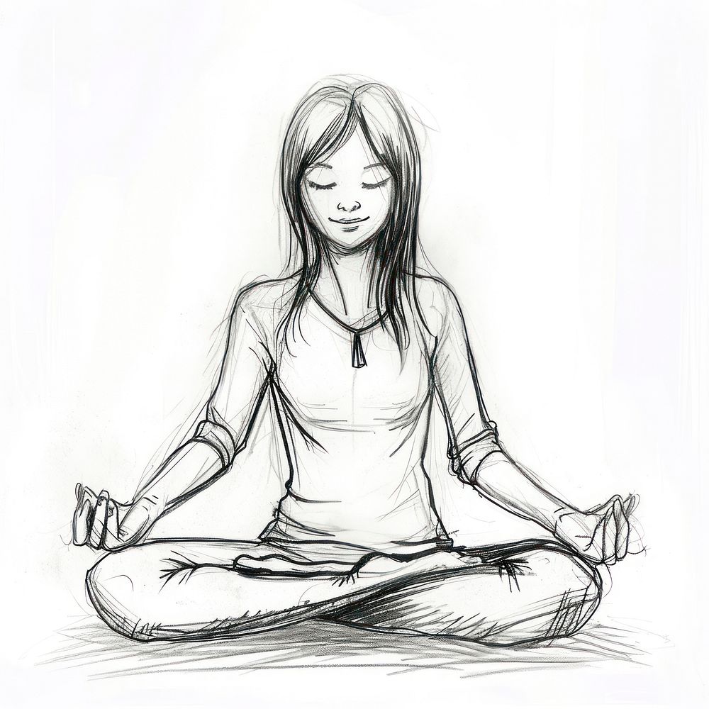 Yoga sketch drawing adult. AI generated Image by rawpixel.