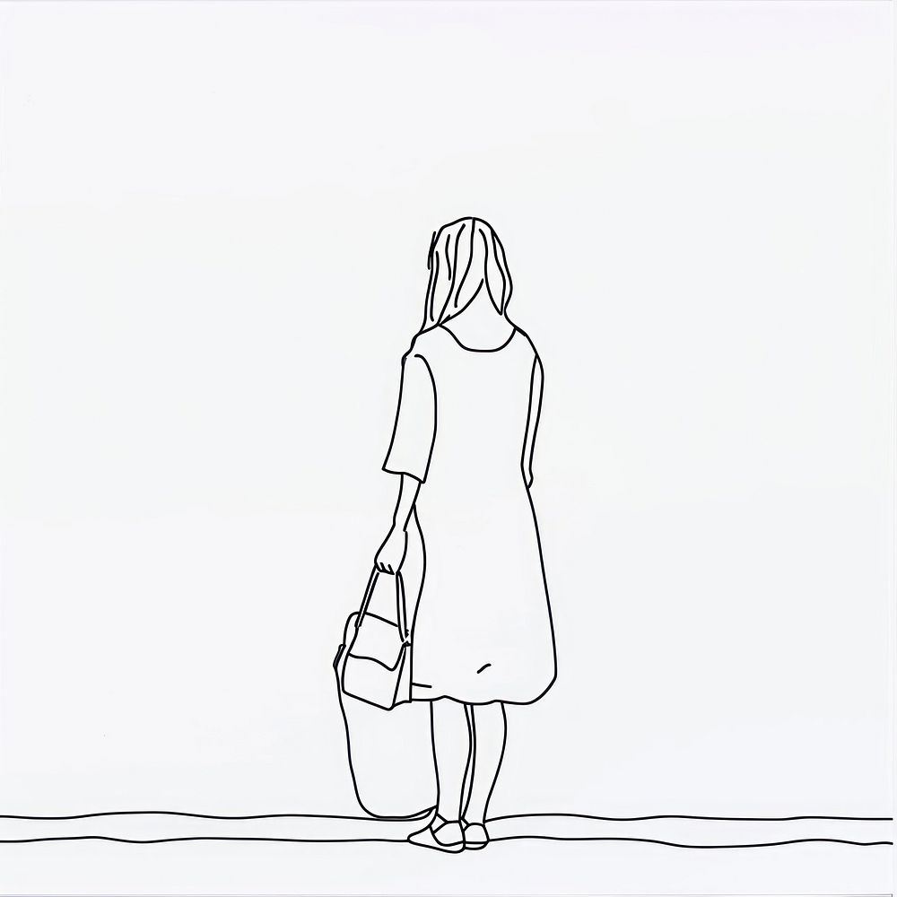 Woman holding handbag drawing sketch line.