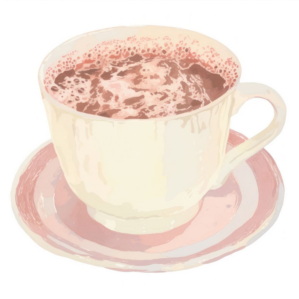 Illustration the 1970s of hot chocolate saucer drink cup.