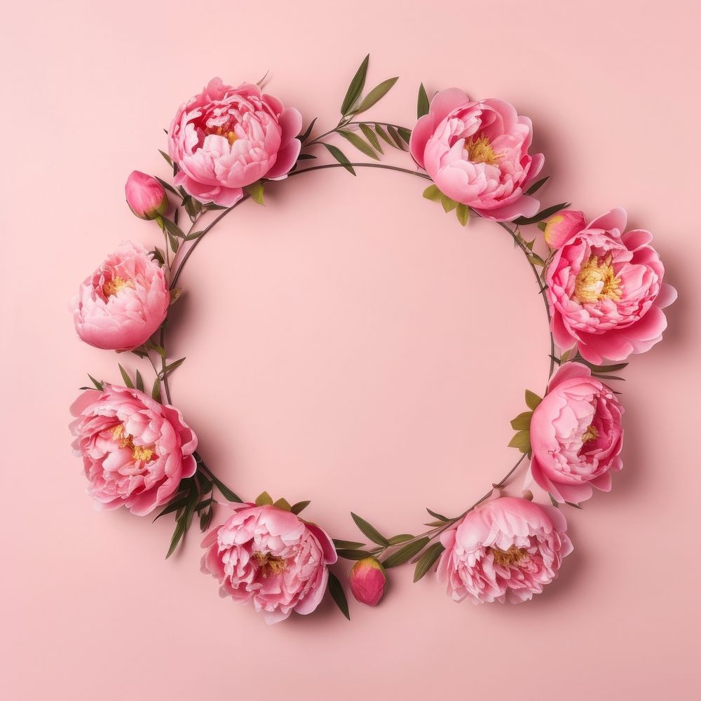 Floral frame peony flower nature circle.