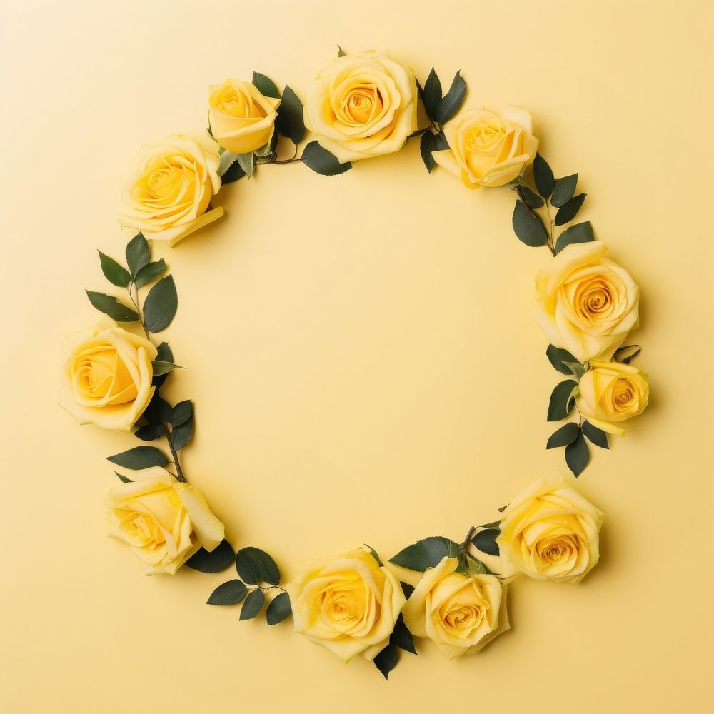 Floral frame yellow rose flower nature circle.