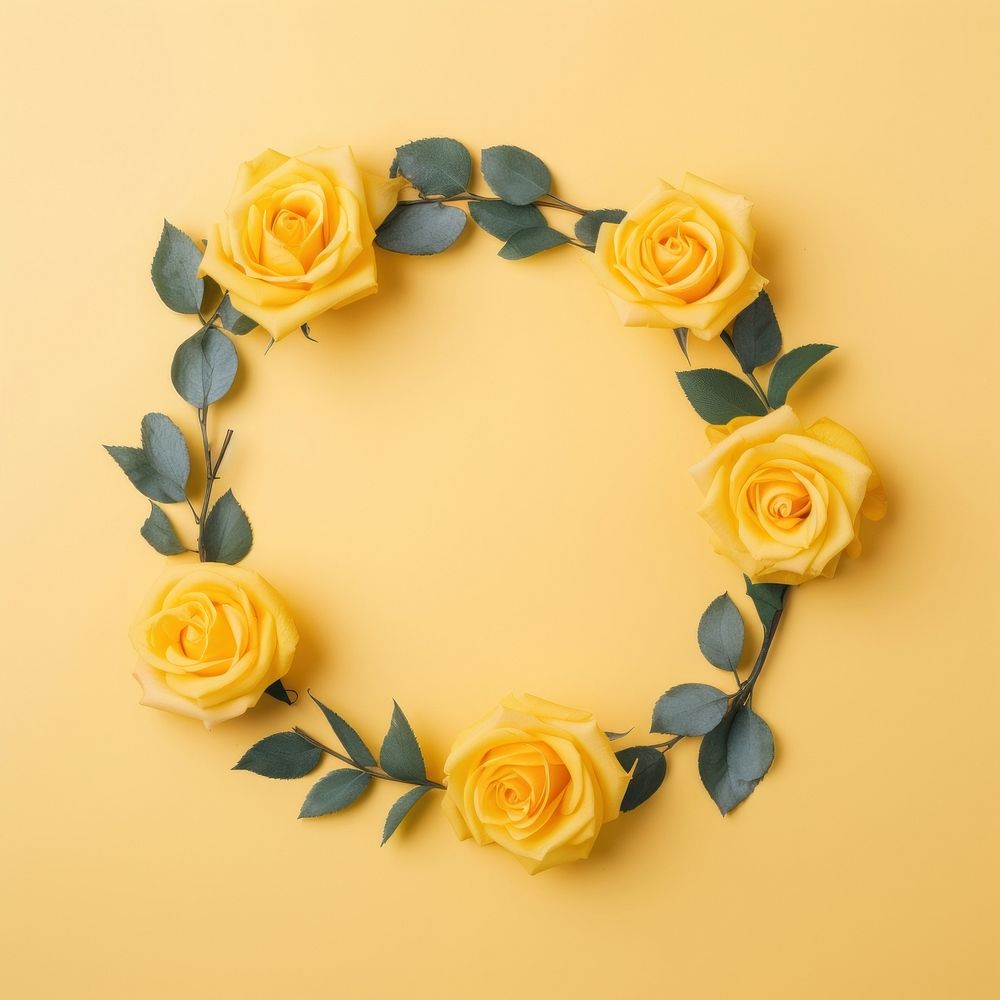 Floral frame yellow rose flower nature circle.