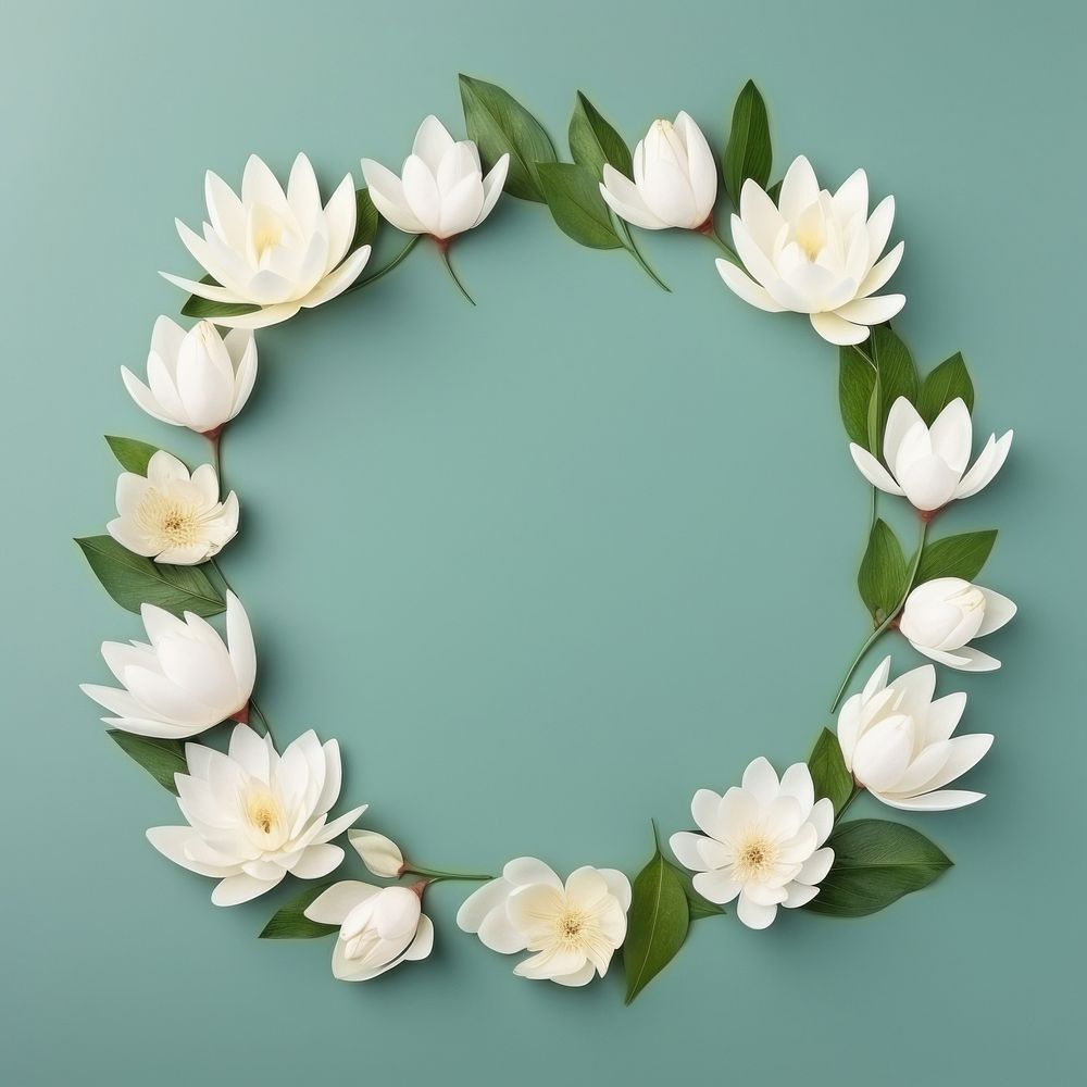 Floral frame white Lotus flower nature circle.