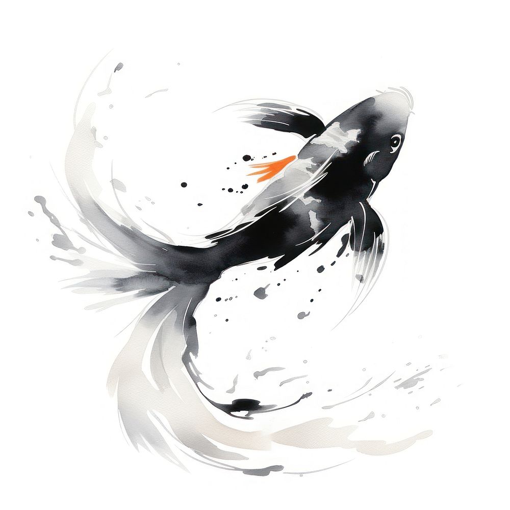 Koi fish white ink white background. AI generated Image by rawpixel.