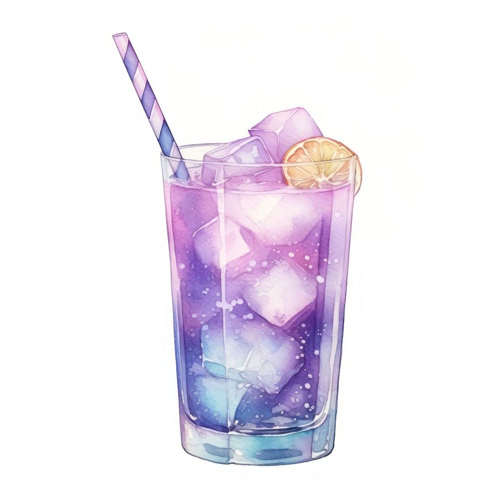 Mocktail in Watercolor style cocktail drink glass.