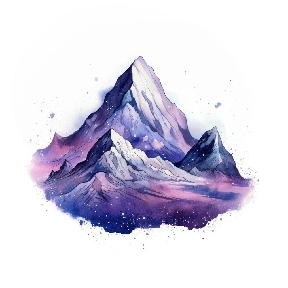 Mountain in Watercolor style nature purple stratovolcano.