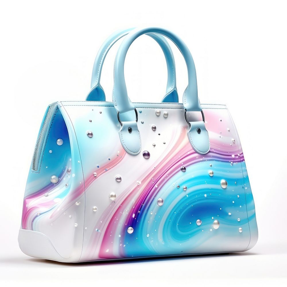 Galaxy element of bag in acrylic handbag purse white background.