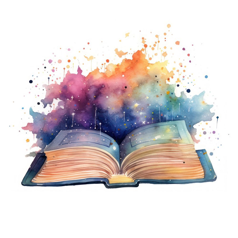 Galaxy element of book in Watercolor publication paint white background.