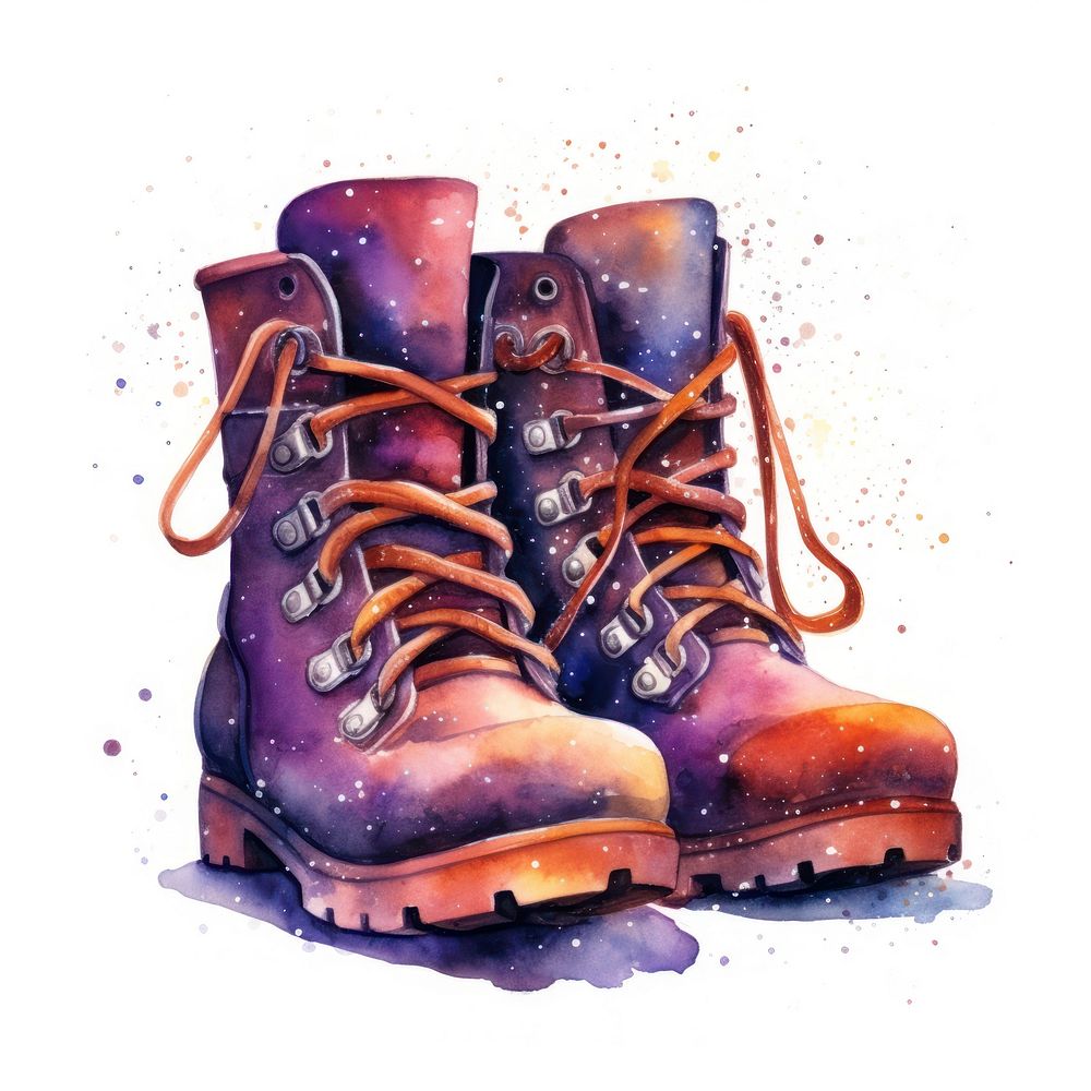 Galaxy element of boots in Watercolor footwear shoe shoelace.