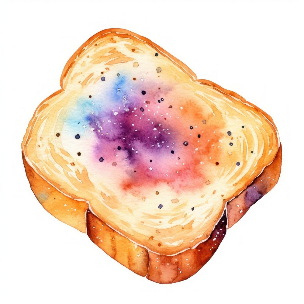 Bread in Watercolor style food white background breakfast.