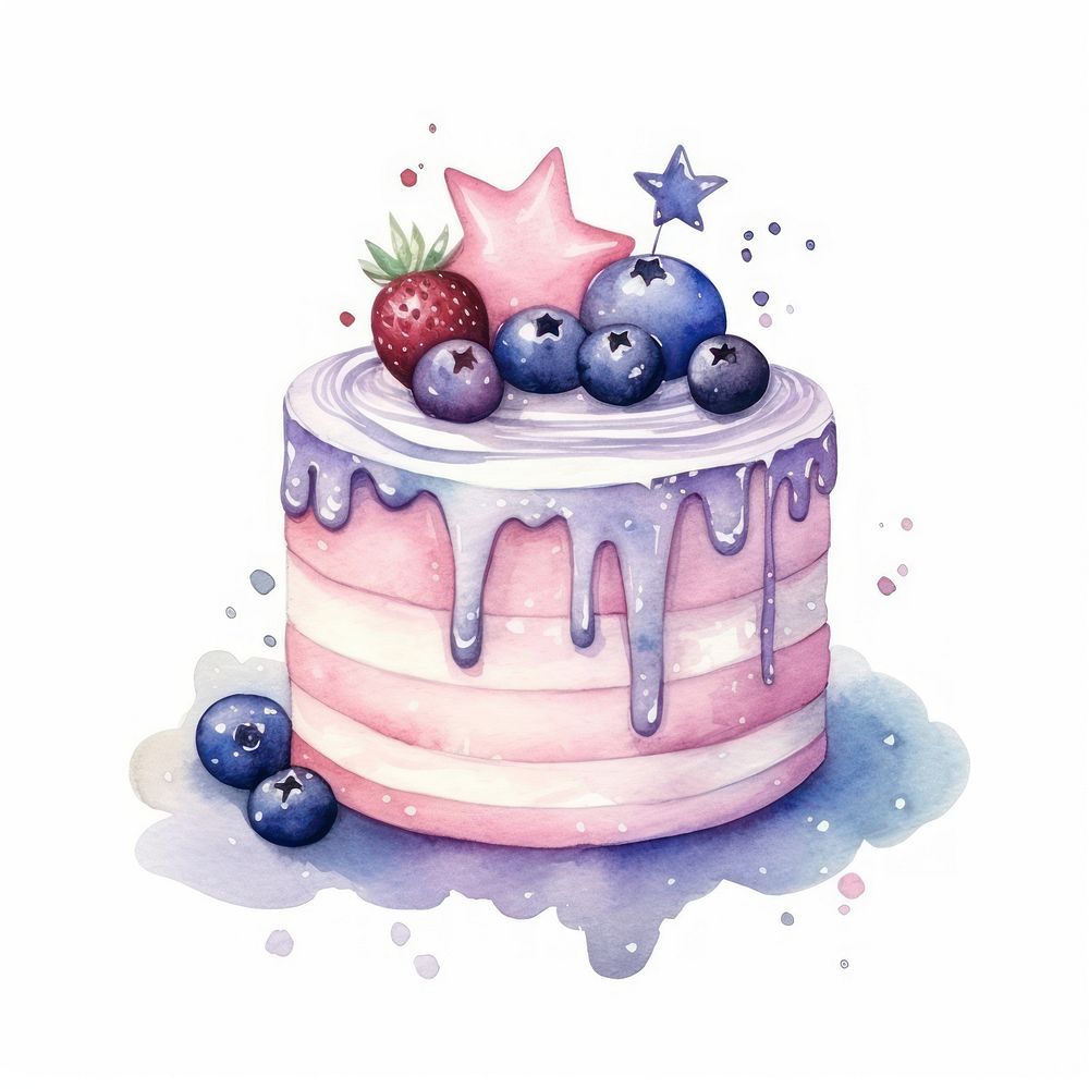 Galaxy element of cake in Watercolor blueberry dessert icing.