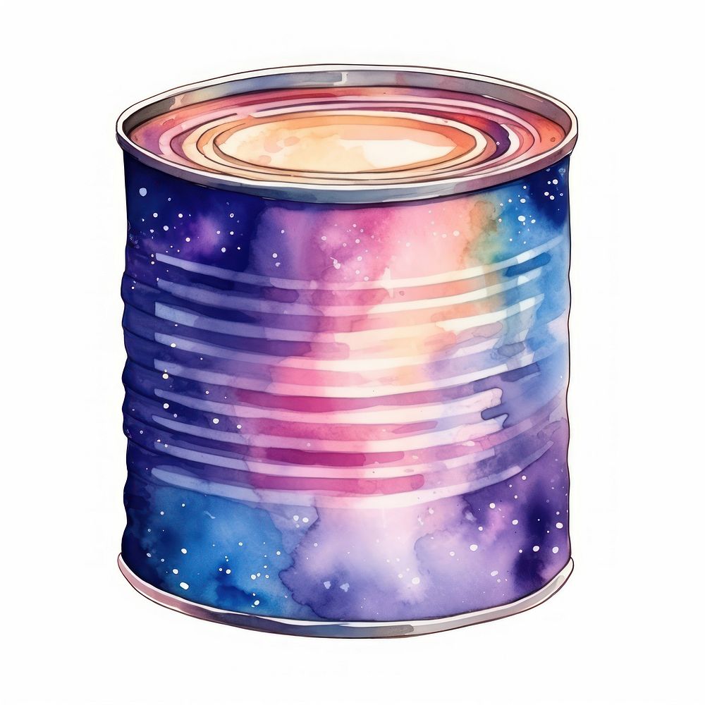 Canned food in Watercolor galaxy star white background.