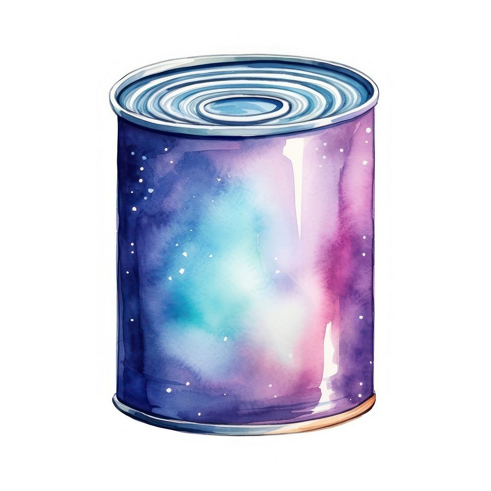Canned food in Watercolor galaxy white background container.