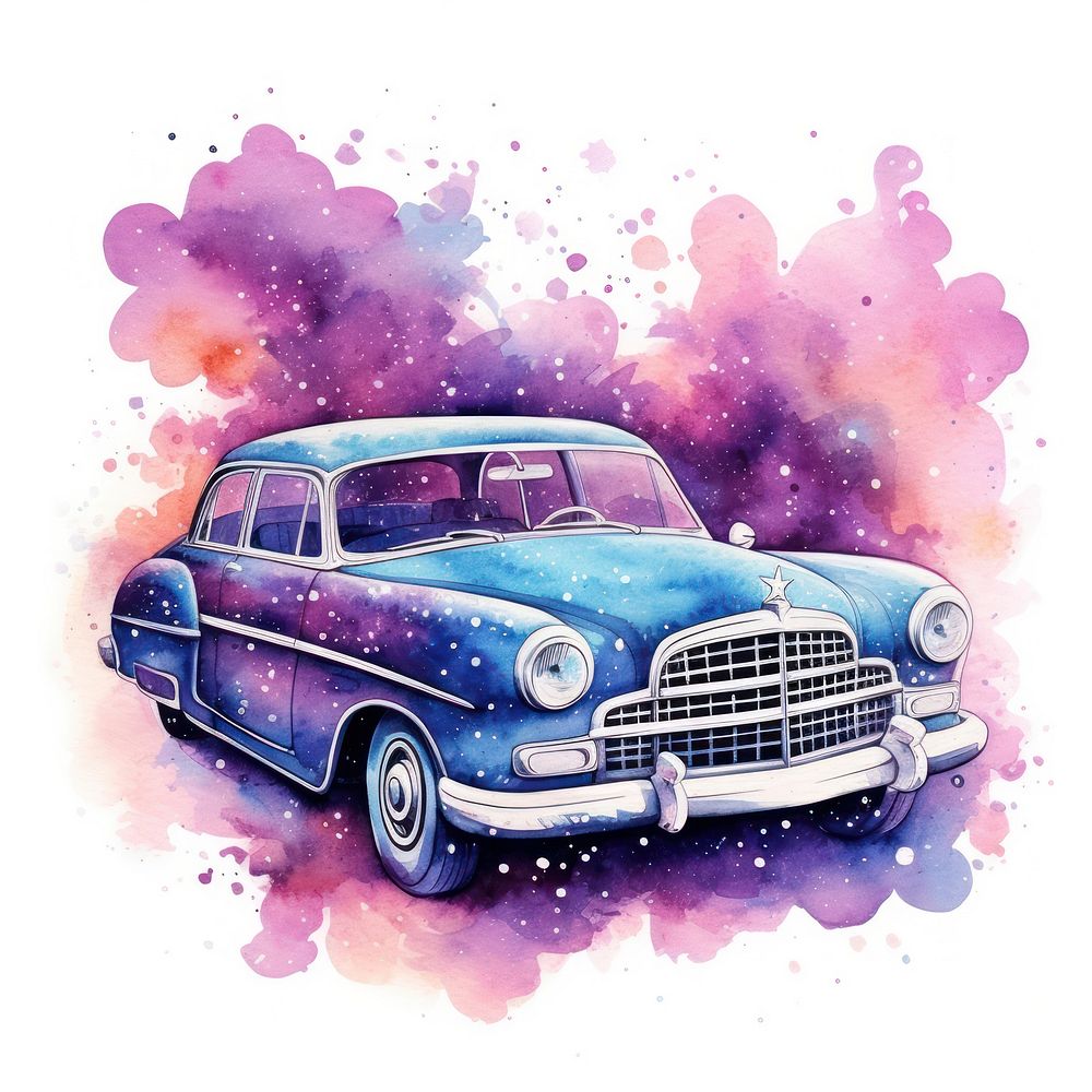 Car in Watercolor style vehicle purple transportation.