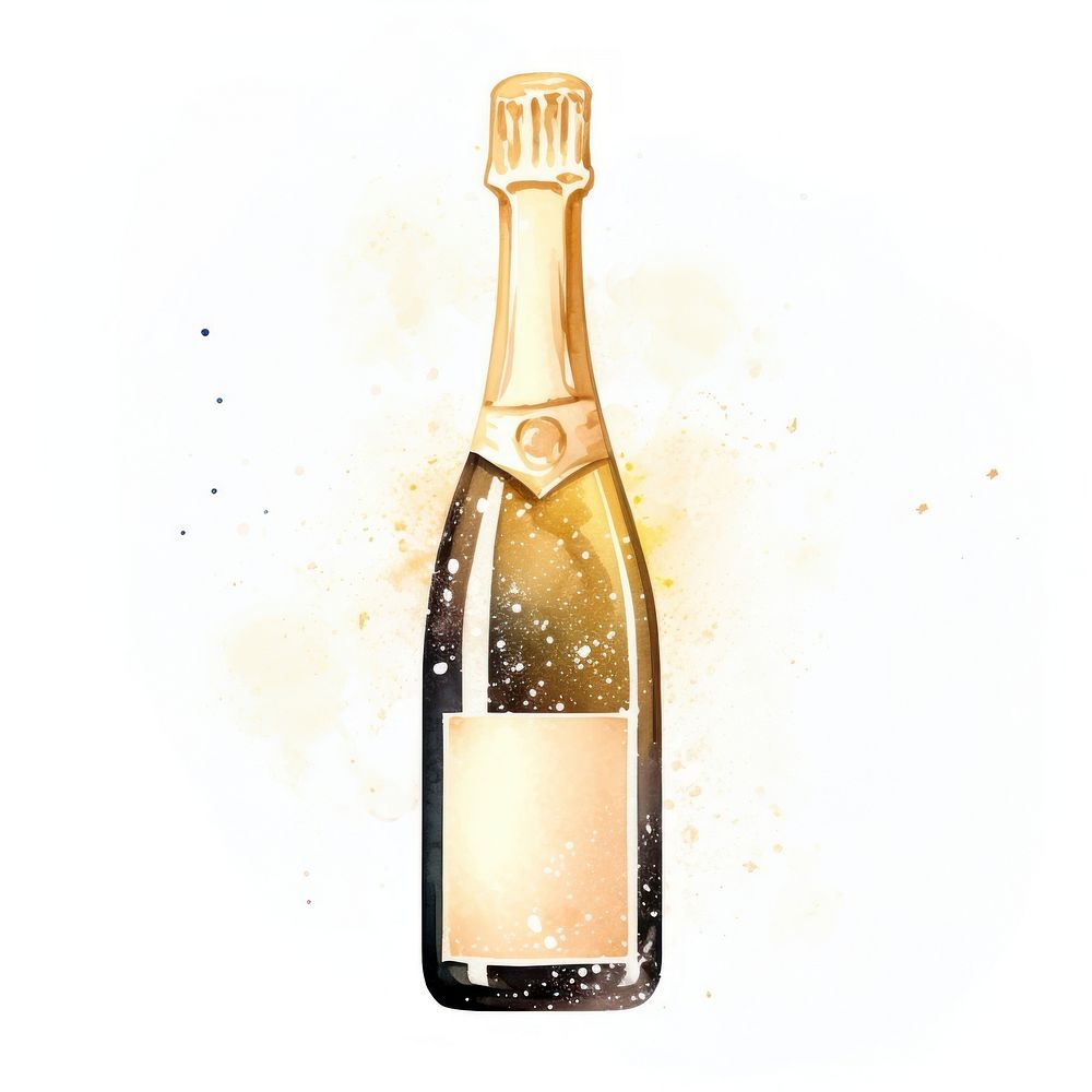 Champagne in Watercolor style bottle drink wine.