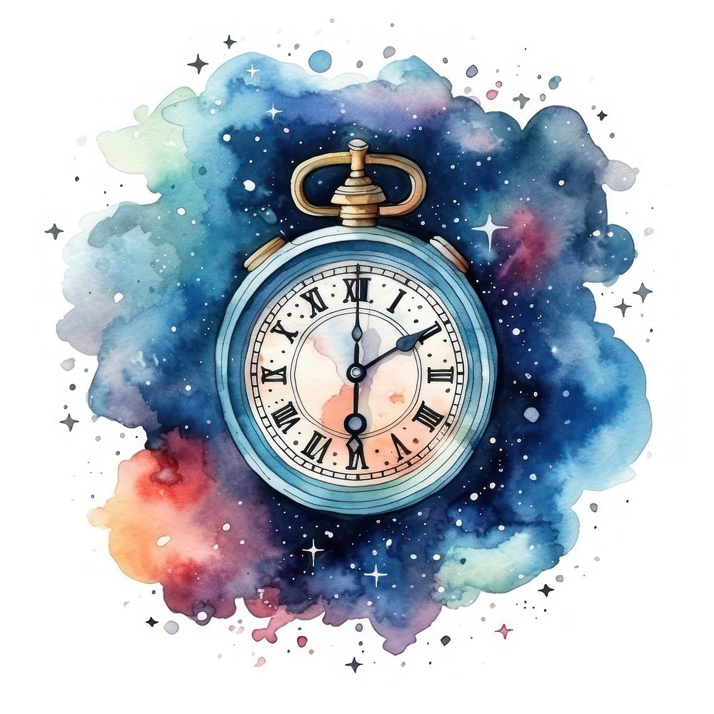 Clock in Watercolor style white background technology astronomy.