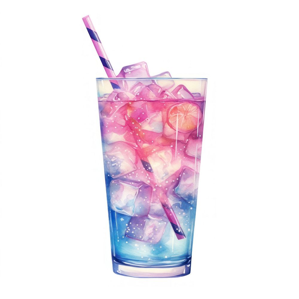 Cocktail in Watercolor style drink glass ice.