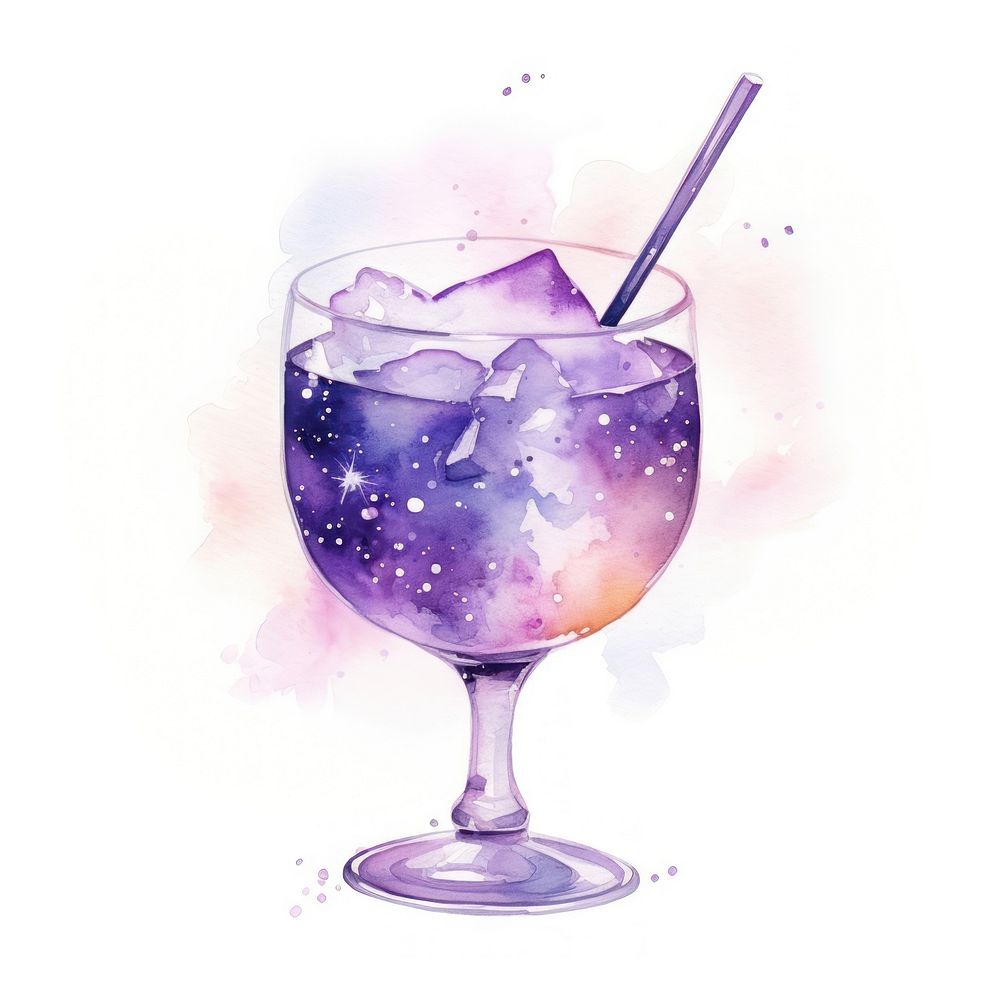 Cocktail in Watercolor style drink glass white background.