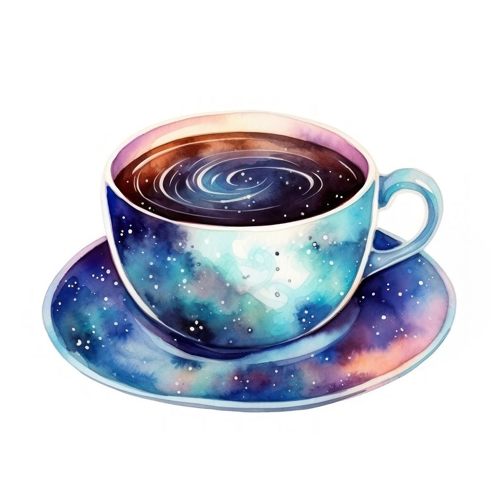 Coffee cup in Watercolor saucer drink star.