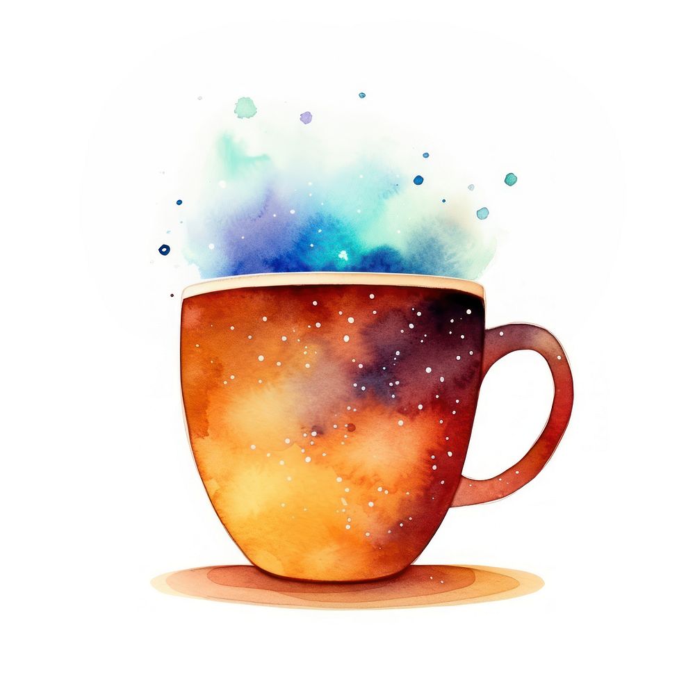 Coffee cup in Watercolor drink mug white background.