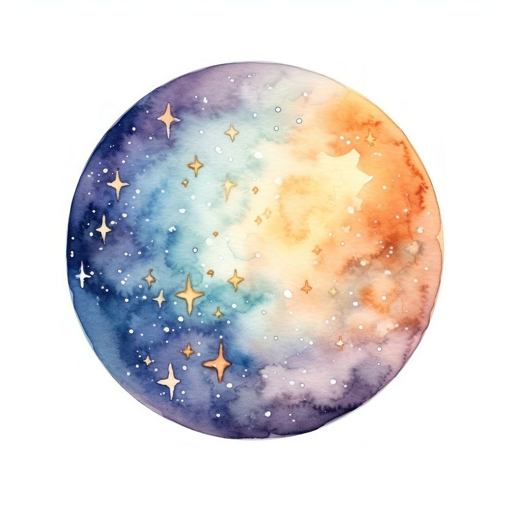 Coin in Watercolor style astronomy universe planet.