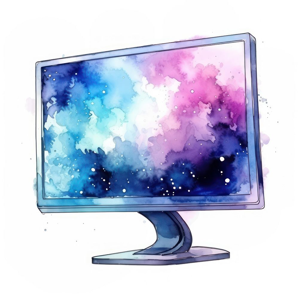 Computer moniter in Watercolor television screen white background.