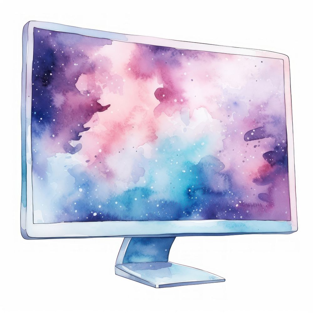 Computer moniter in Watercolor television white background electronics.
