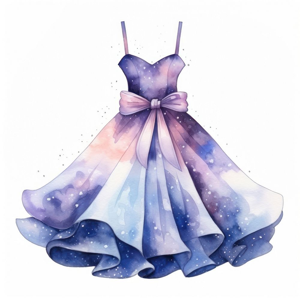 Dress in Watercolor style fashion gown art.