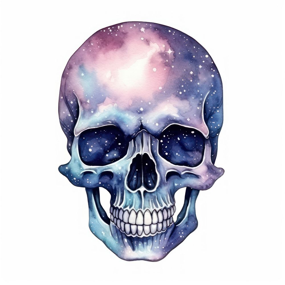 Galaxy element of head skeleton in Watercolor white background creativity science.