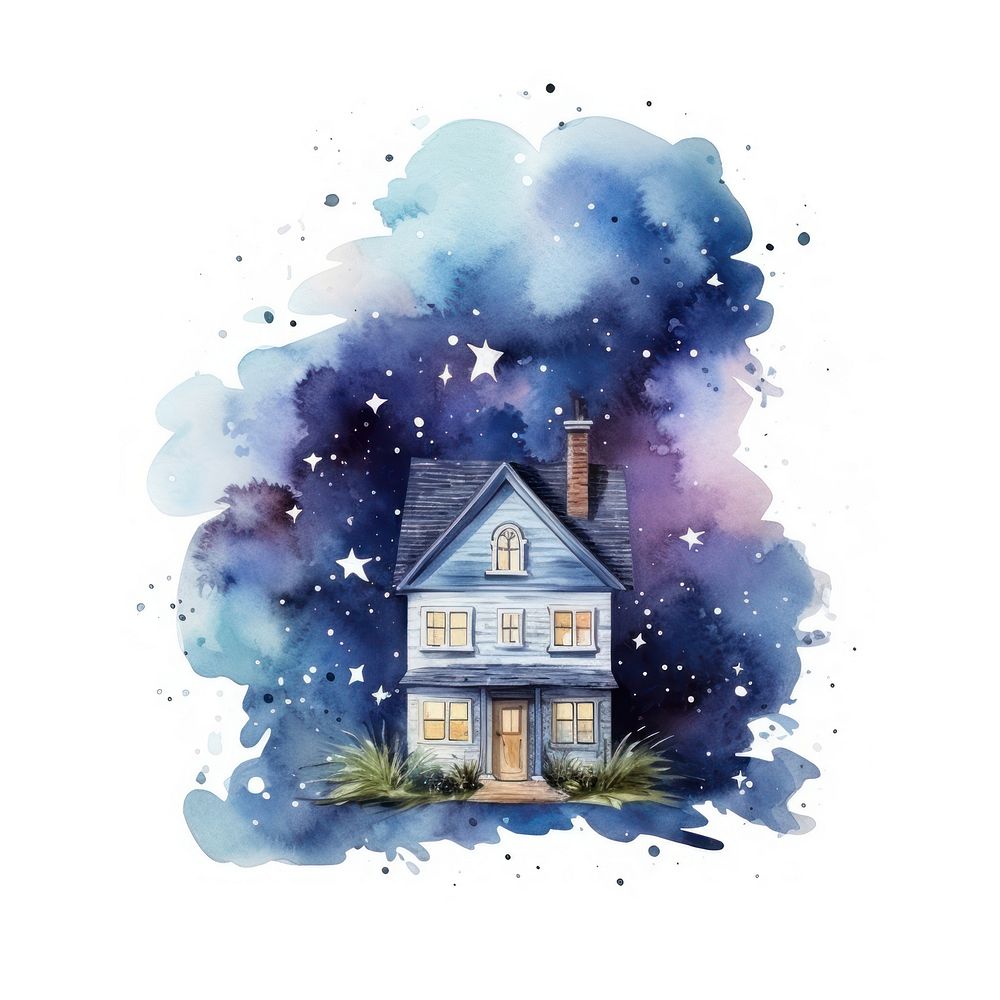 Galaxy element of house in Watercolor architecture building outdoors.
