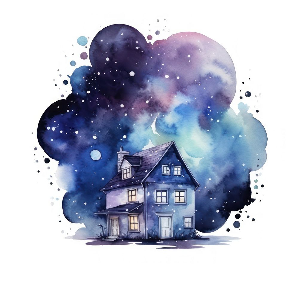 Galaxy element of house in Watercolor architecture building galaxy.