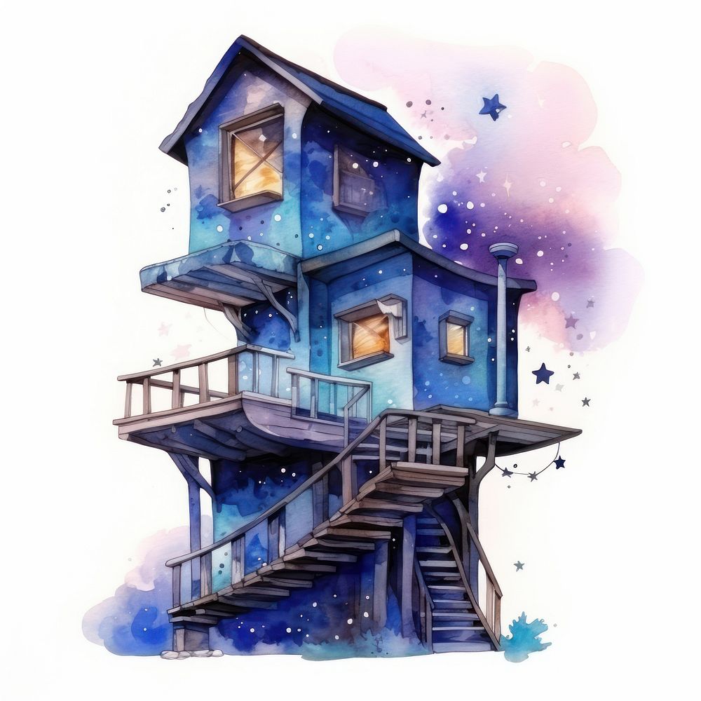 Galaxy element of house in Watercolor architecture staircase building.