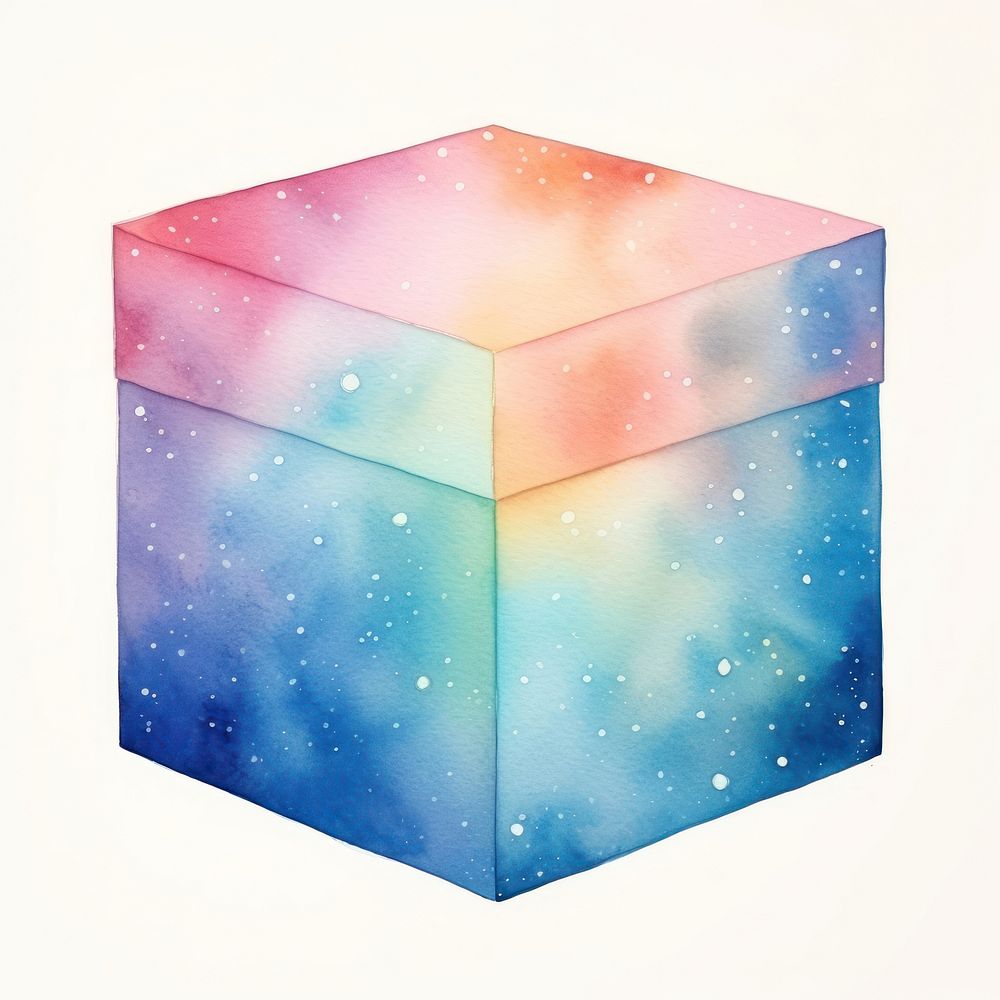 Paper box in Watercolor galaxy star white background.