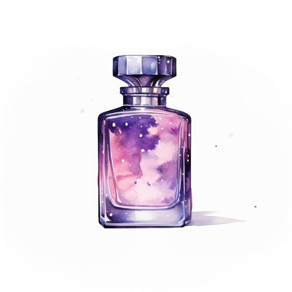 Perfume in Watercolor style cosmetics bottle white background.