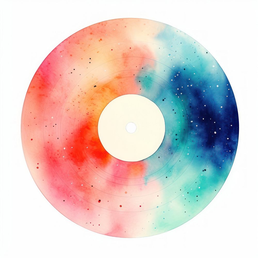 Record disk in Watercolor star white background dishware.