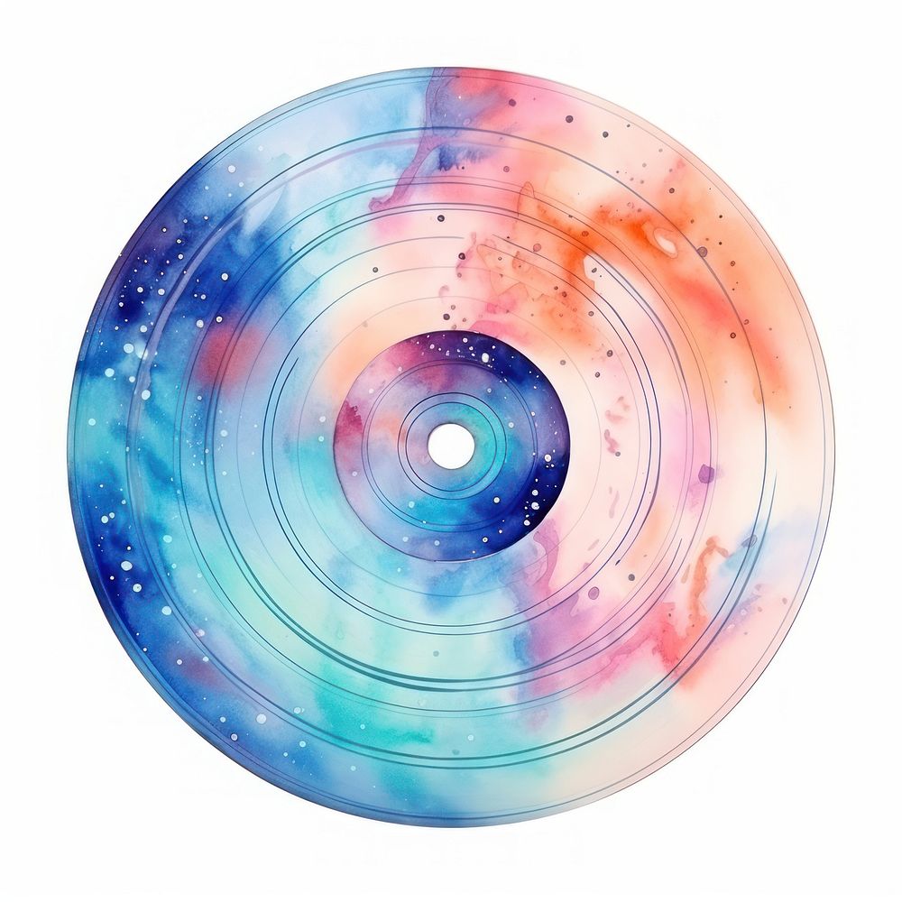 Record disk in Watercolor white background technology dishware.