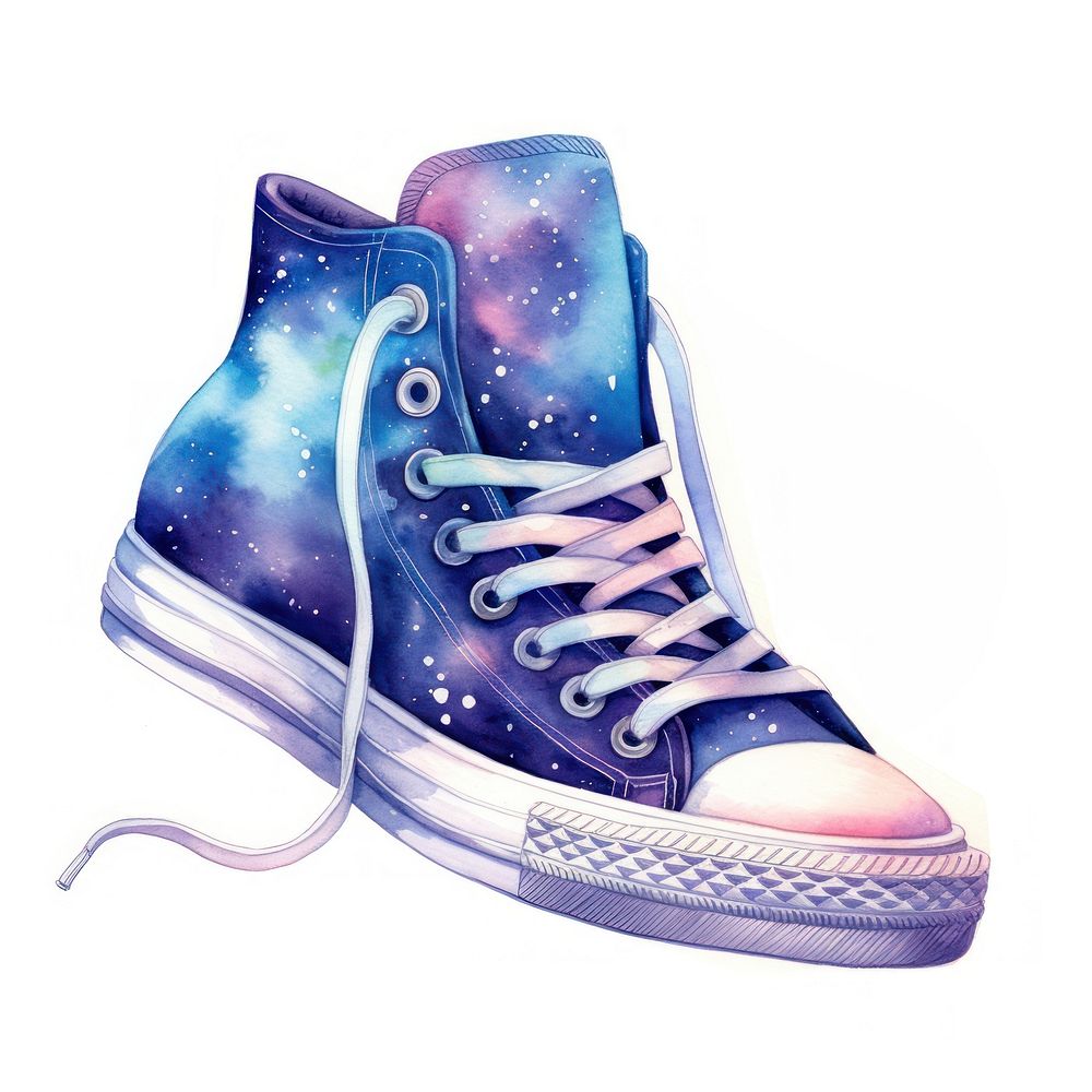 Shoes in Watercolor style footwear galaxy star.