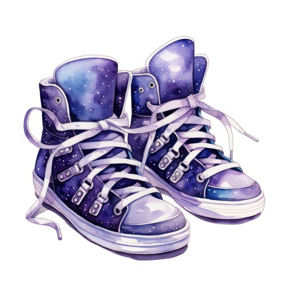 Shoes in Watercolor style footwear white shoelace.