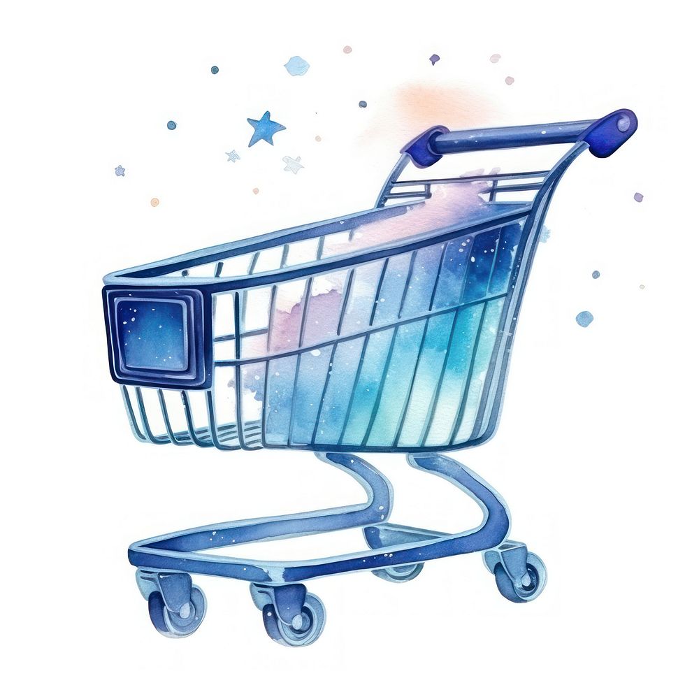 Shopping cart in Watercolor white background consumerism supermarket.