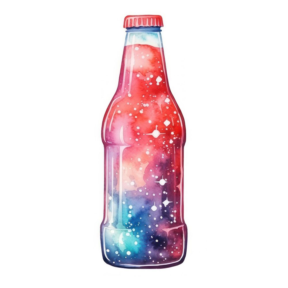 Soda in Watercolor style bottle drink white background.