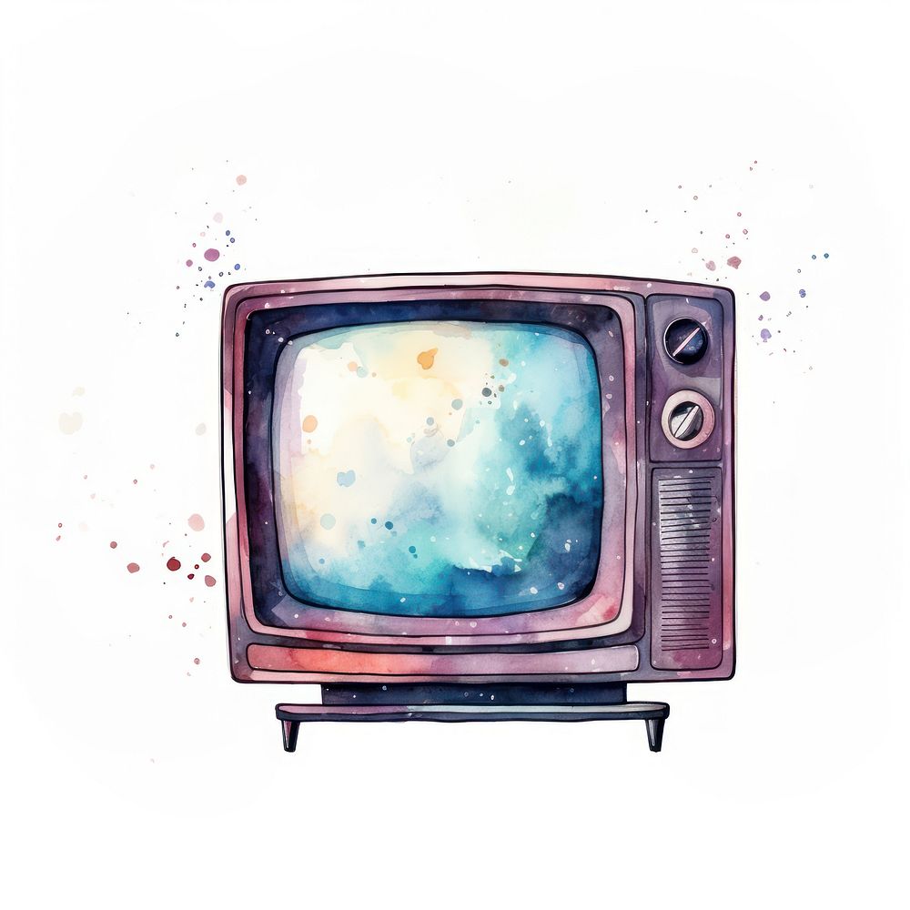 Television in Watercolor style white background electronics technology.