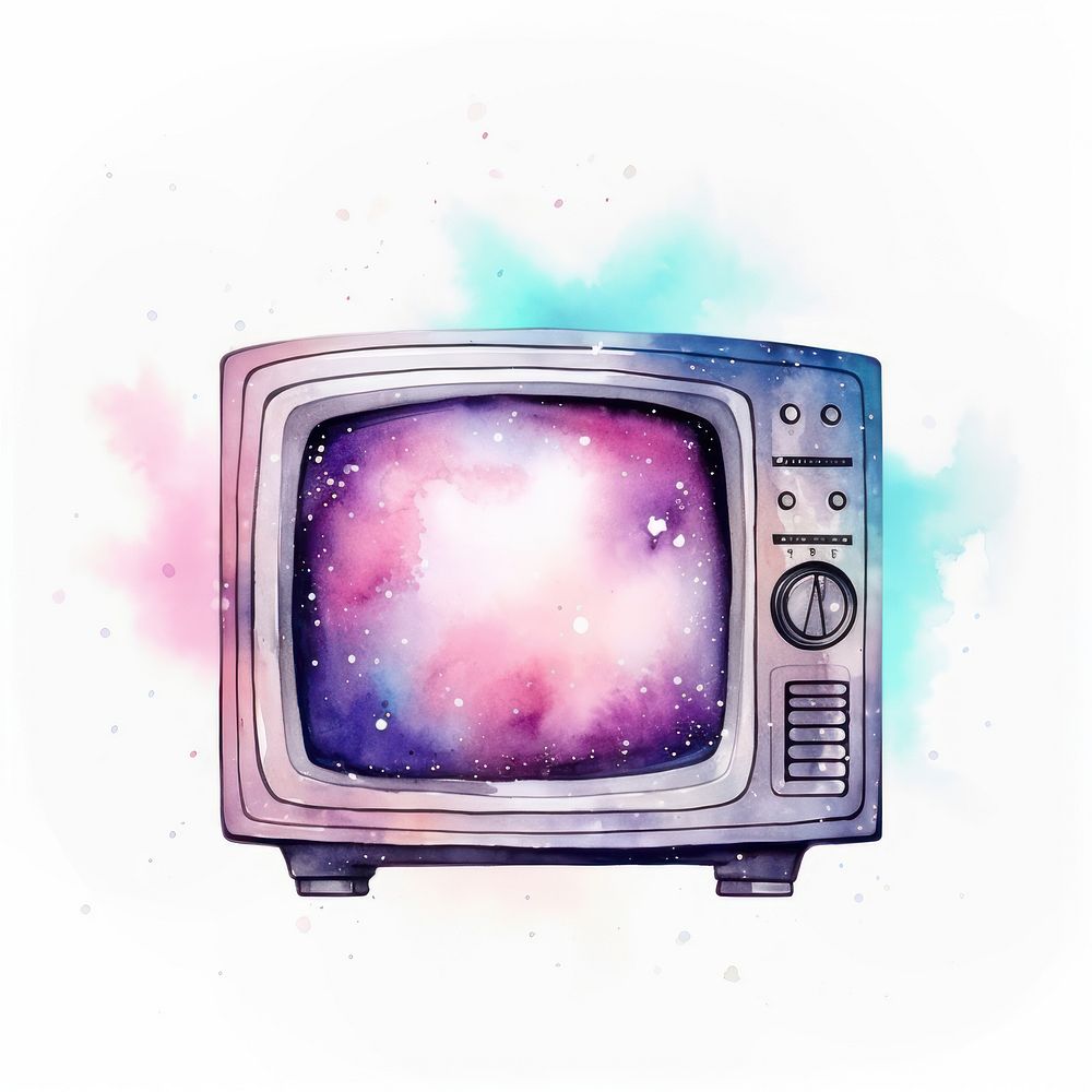 Television in Watercolor style galaxy star white background.