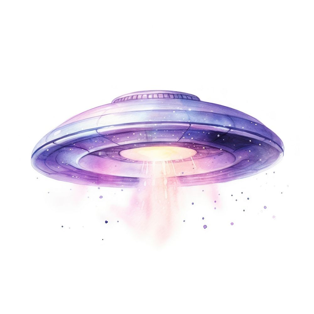 Ufo in Watercolor style water white background illuminated.